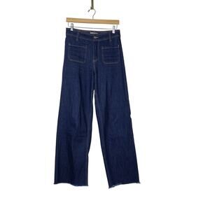OAT NY Wide Leg Jeans 4  28 Dark Wash Super High Rise Raw Hem